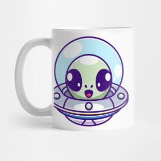 Cute alien flying with spaceship ufo cartoon Mug